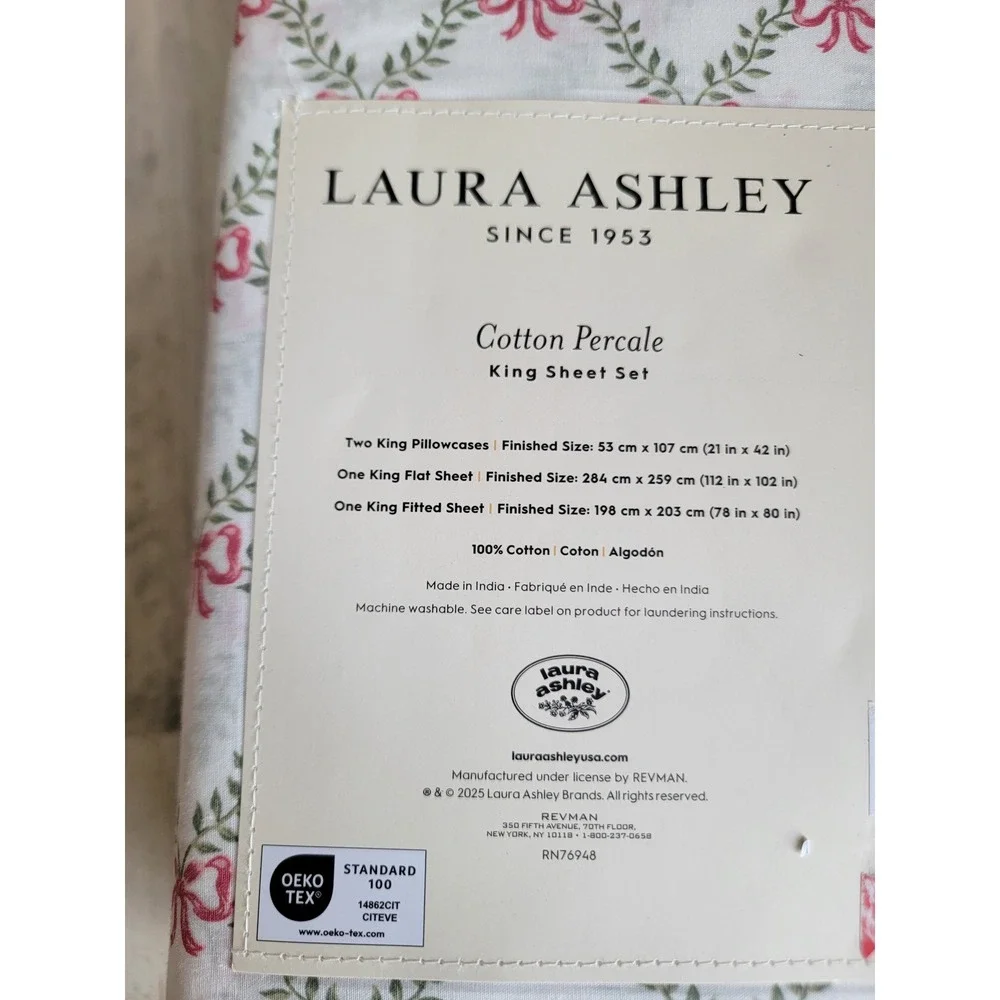 Laura Ashley NEW bow trellis King bedsheet 3pc Xmas‎ home decor holiday